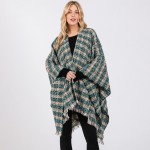 Wholesale plaid Ruana Wrap Fringe One Fits Most Polyester