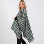 Wholesale plaid Ruana Wrap Fringe One Fits Most Polyester