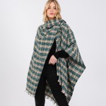Wholesale plaid Ruana Wrap Fringe One Fits Most Polyester