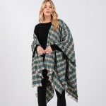 Wholesale plaid Ruana Wrap Fringe One Fits Most Polyester