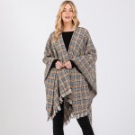 Wholesale plaid Ruana Wrap Fringe One Fits Most Polyester