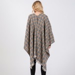 Wholesale plaid Ruana Wrap Fringe One Fits Most Polyester