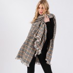 Wholesale plaid Ruana Wrap Fringe One Fits Most Polyester