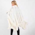Wholesale cable Knit Ruana Wrap Faux Fur Edges One Fits Most Acrylic Polyester