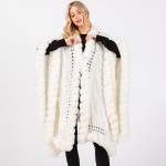 Wholesale cable Knit Ruana Wrap Faux Fur Edges One Fits Most Acrylic Polyester