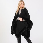 Wholesale soft Knit Ruana Wrap Faux Fur Edges One Fits Most Acrylic Polyester