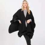 Wholesale soft Knit Ruana Wrap Faux Fur Edges One Fits Most Acrylic Polyester