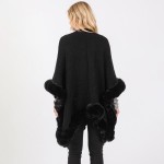 Wholesale soft Knit Ruana Wrap Faux Fur Edges One Fits Most Acrylic Polyester