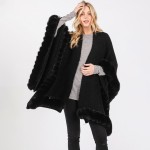 Wholesale soft Knit Ruana Wrap Faux Fur Edges One Fits Most Acrylic Polyester
