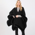 Wholesale soft Knit Ruana Wrap Faux Fur Edges One Fits Most Acrylic Polyester