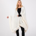 Wholesale soft Knit Ruana Wrap Faux Fur Edges One Fits Most Acrylic Polyester