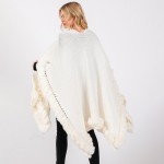 Wholesale soft Knit Ruana Wrap Faux Fur Edges One Fits Most Acrylic Polyester