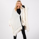 Wholesale soft Knit Ruana Wrap Faux Fur Edges One Fits Most Acrylic Polyester