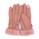 Wholesale faux Fur Cuffed Water Resistant Gloves Bow Detail Touch Screen Compati