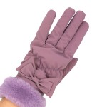 Wholesale faux Fur Cuffed Water Resistant Gloves Bow Detail Touch Screen Compati