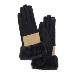 Wholesale faux Fur Cuffed Faux Suede Two Gloves Stich Detail Touch Screen Compat