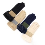 Wholesale faux Fur Cuffed Faux Suede Two Gloves Stich Detail Touch Screen Compat