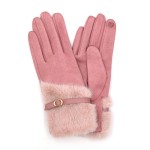 Wholesale faux Fur Cuffed Faux Suede Gloves Vegan Leather Buckle Detail Touch Sc