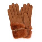 Wholesale faux Fur Cuffed Faux Suede Gloves Vegan Leather Buckle Detail Touch Sc