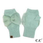 C.C FGE0155
Faux Fur Bow Fingerless Gloves

- One Size Fits Most
- 47% Nylon / 31% Polyester / 22% Nylon