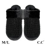 C.C SPE0032
Waffle Knitted Slippers

- US Women's Size: S/M (6-8) M/L (8-10)
- Shell: 100% Acrylic 
- Faux Fur: 100% Polyester