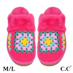 C.C SPE7393
Multi Color Crochet Granny Square Slippers With Faux Fur Cuff

- US Women's Size: S/M (6-8) M/L (8-10)
- Shell: 100% Acrylic 
- Faux Fur: 100% Polyester