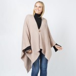 Wholesale soft Rib Stitch Knit Ruana Wrap Button Closure One Fits Most Polyester