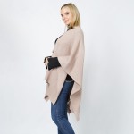 Wholesale soft Rib Stitch Knit Ruana Wrap Button Closure One Fits Most Polyester