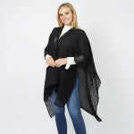 Wholesale soft Open Knit Ruana Sheer Fabric Detail One Fits Most Polyester