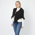 Wholesale checker Knit Scarf Wrap Ruffled Edges Vegan Leather Buckle Detail One