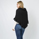 Wholesale checker Knit Scarf Wrap Ruffled Edges Vegan Leather Buckle Detail One