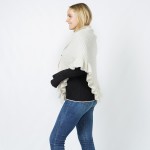 Wholesale checker Knit Scarf Wrap Ruffled Edges Vegan Leather Buckle Detail One