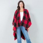Wholesale soft Knit Plaid Ruana Frayed Edges One Fits Most Polyester