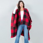 Wholesale soft Knit Plaid Ruana Frayed Edges One Fits Most Polyester