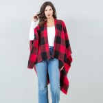 Wholesale soft Knit Plaid Ruana Frayed Edges One Fits Most Polyester