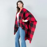 Wholesale soft Knit Plaid Ruana Frayed Edges One Fits Most Polyester