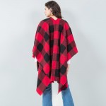 Wholesale soft Knit Plaid Ruana Frayed Edges One Fits Most Polyester