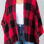Wholesale soft Knit Plaid Ruana Frayed Edges One Fits Most Polyester