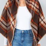 Wholesale bordered Ruana Wrap One Fits Most Polyester