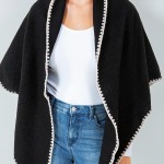 Wholesale bordered Ruana Wrap One Fits Most Polyester