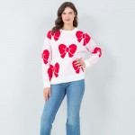 Wholesale soft Knit All Bow Print Sweater Pack Crew Neckline Cuffed Sleeve Long