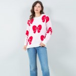 Wholesale soft Knit All Bow Print Sweater Pack Crew Neckline Cuffed Sleeve Long