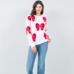 Wholesale soft Knit All Bow Print Sweater Pack Crew Neckline Cuffed Sleeve Long