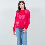 Wholesale soft Knit All Bow Print Sweater Pack Crew Neckline Cuffed Sleeve Long