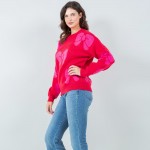 Wholesale soft Knit All Bow Print Sweater Pack Crew Neckline Cuffed Sleeve Long
