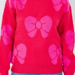 Wholesale soft Knit All Bow Print Sweater Pack Crew Neckline Cuffed Sleeve Long