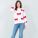 Wholesale soft Knit All Bow Sweater Pack Crew Neckline Cuffed Sleeve Long Sleeve