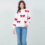 Wholesale soft Knit All Bow Sweater Pack Crew Neckline Cuffed Sleeve Long Sleeve