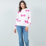 Wholesale soft Knit All Bow Sweater Pack Crew Neckline Cuffed Sleeve Long Sleeve