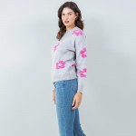 Wholesale soft Knit Retro Flower Sweater Pack Crew Neckline Cuffed Sleeve Long S